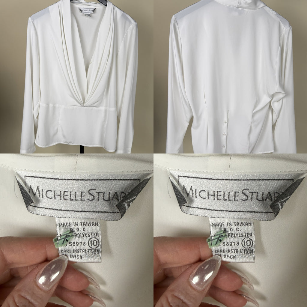 Michelle Stuart Draped Long-Sleeve Blouse with Satin Band - 1980s Polyester - photo 6