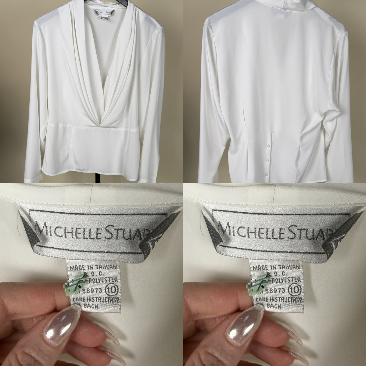 Michelle Stuart Draped Long-Sleeve Blouse with Satin Band - 1980s Polyester - photo 6