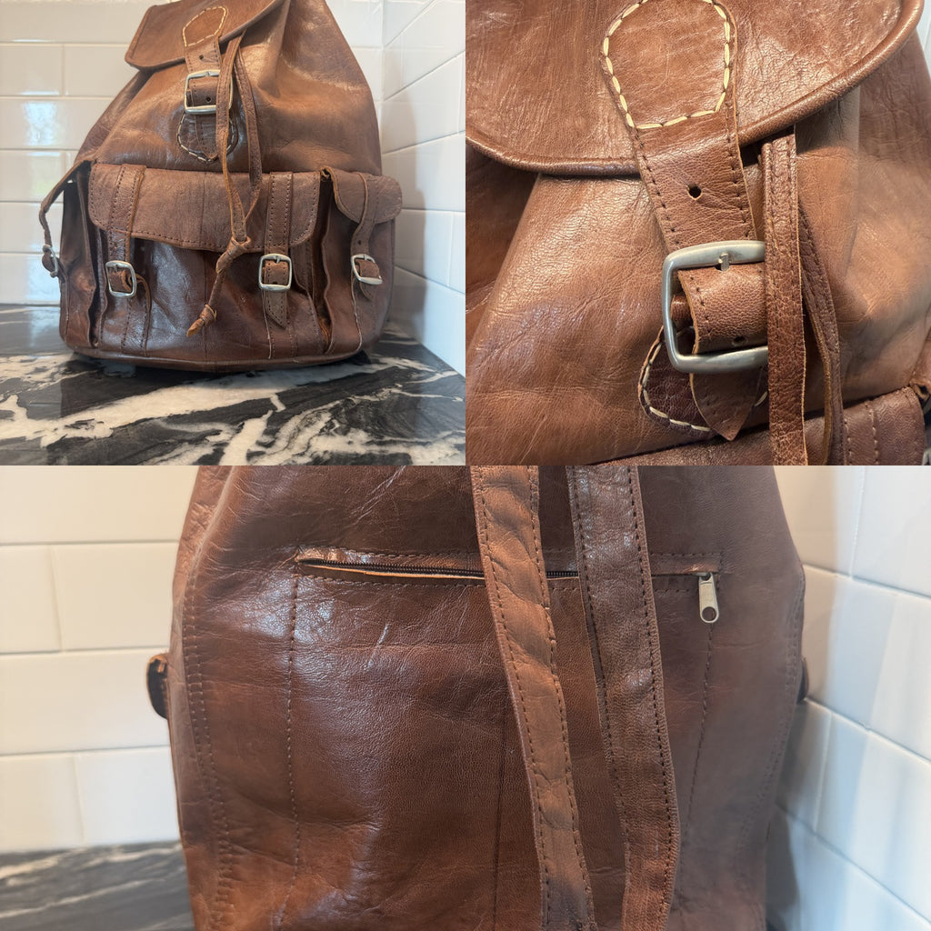 Medium Brown Leather Rucksack with Silver-Tone Buckles - photo 6