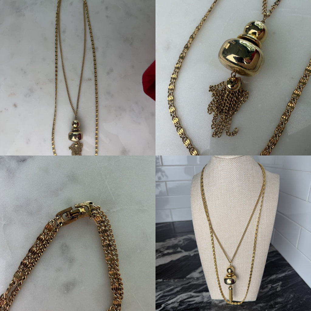 Vintage Gold-Tone Double-Strand Pendant Necklace Set - photo 6