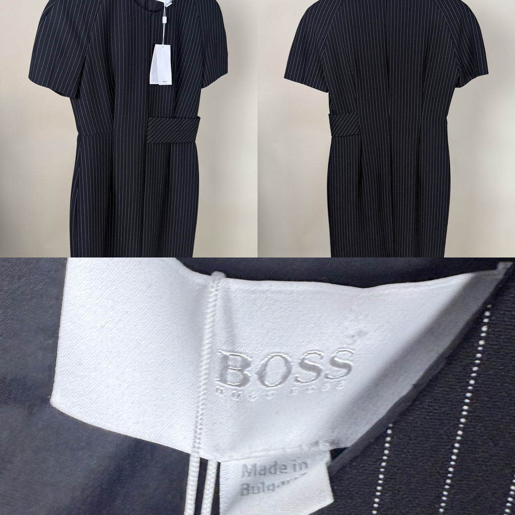 BOSS Navy White Pinstripe Short-Sleeve Sheath Dress - photo 6