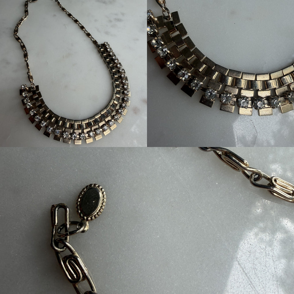 Mid-Century Rhinestone and Book-Chain Bib Necklace - photo 6