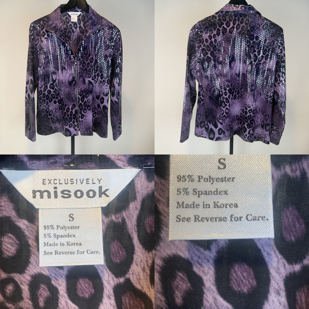 Exclusively Misook Purple/Black Leopard Print Zip-Front Long-Sleeve Jacket with Sequin Stripes - photo 6