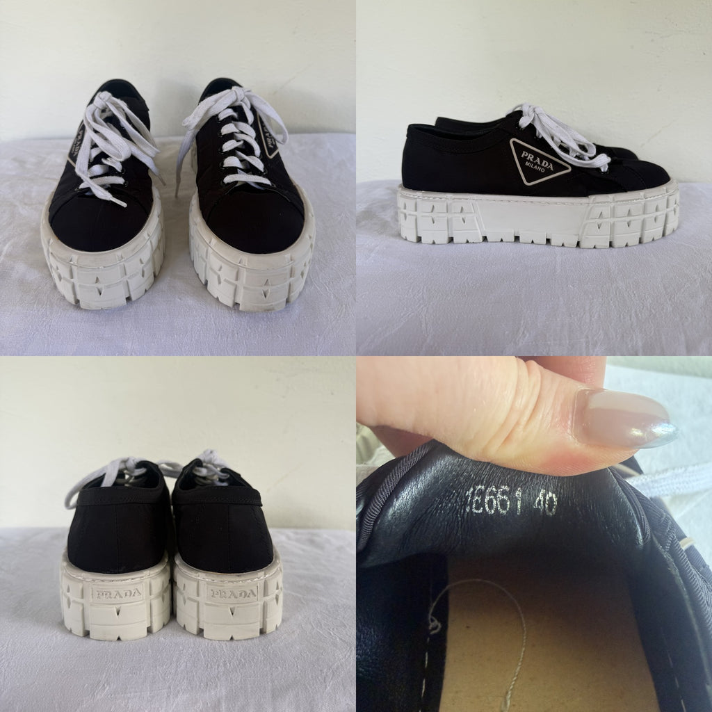 Prada Black Platform Low-Top Sneakers with Triangle Logo and White Lug Sole - photo 3