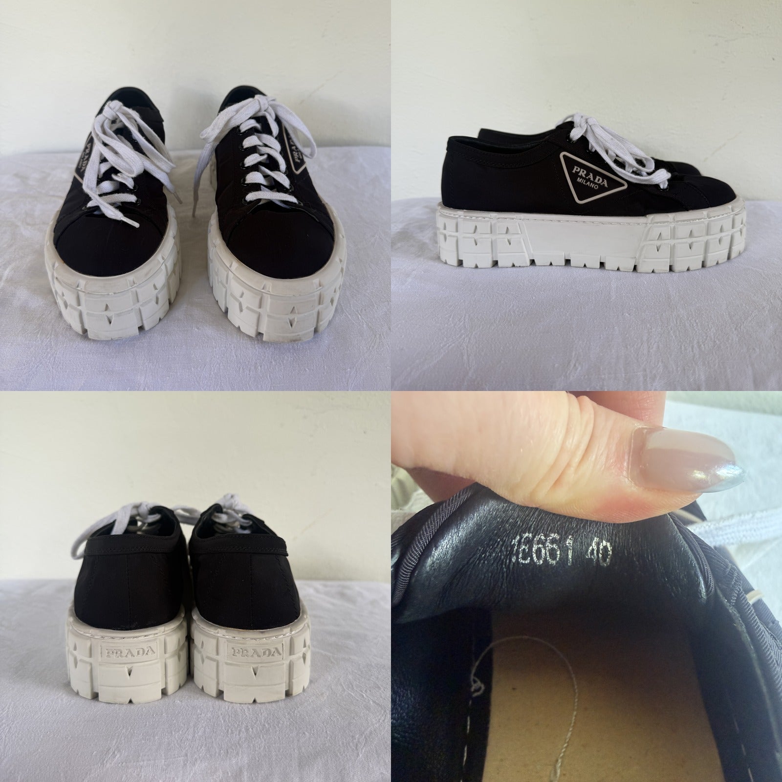 Prada Black Platform Low-Top Sneakers with Triangle Logo and White Lug Sole - photo 3