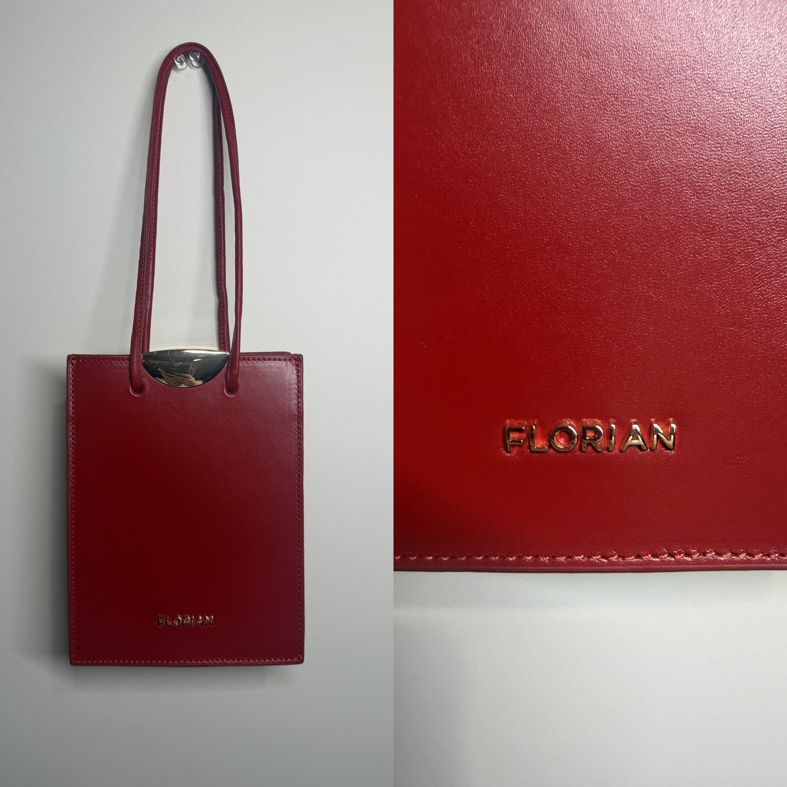 FLORIAN Structured Mini Tote in Red with Gold Hardware - photo 5