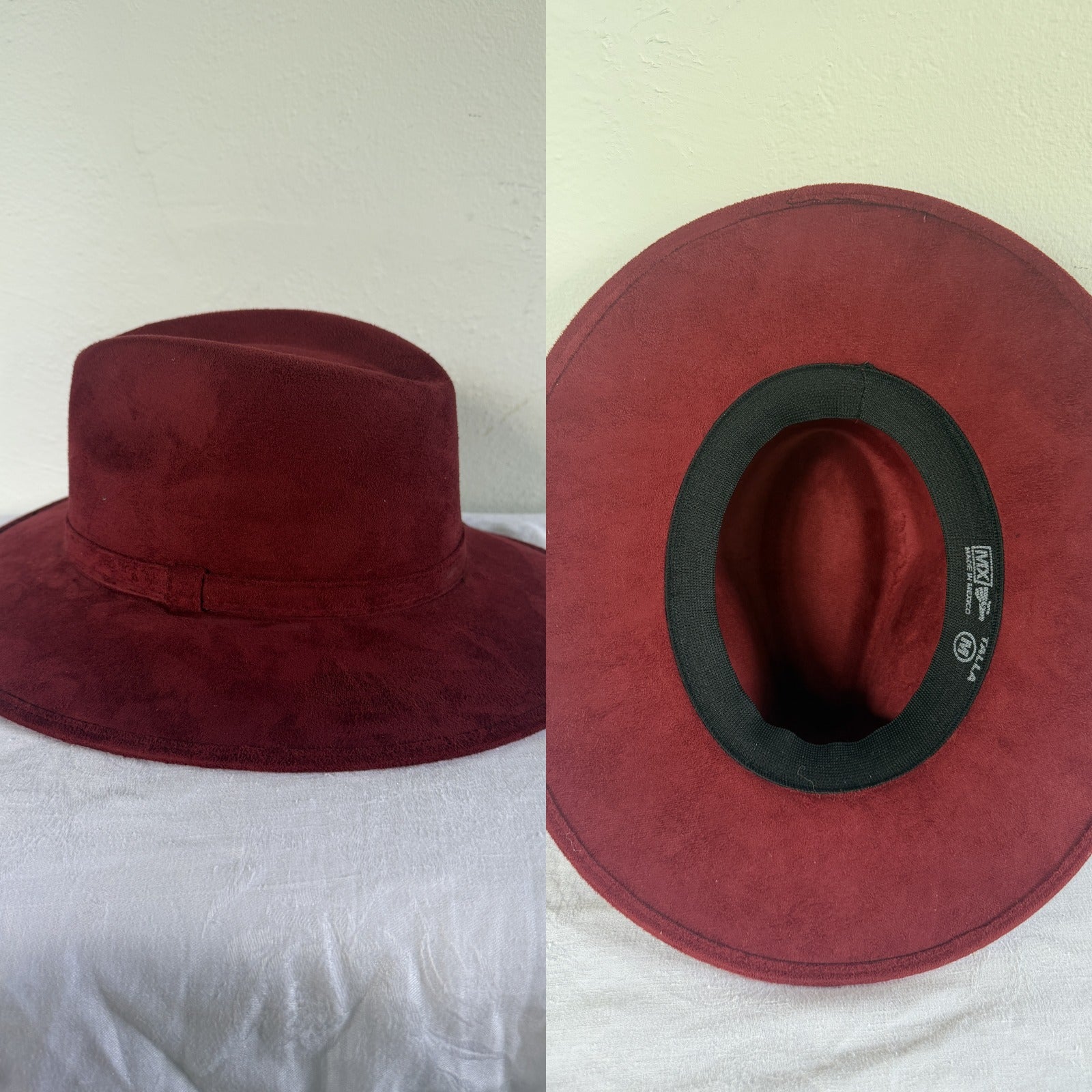 MX Wide-Brim Fedora Hat in Burgundy Suede - photo 4