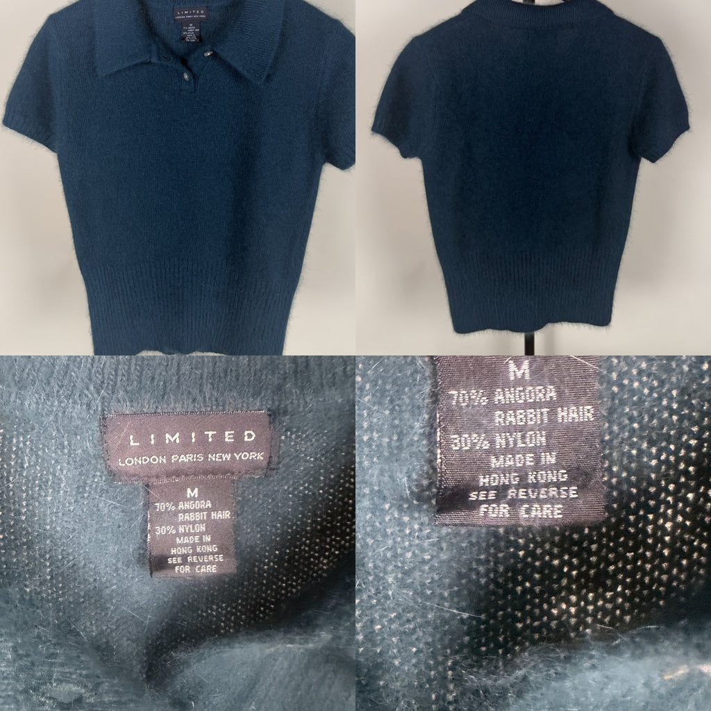 Limited London Paris New York Teal Short-Sleeve Angora Knit Polo Sweater - photo 6