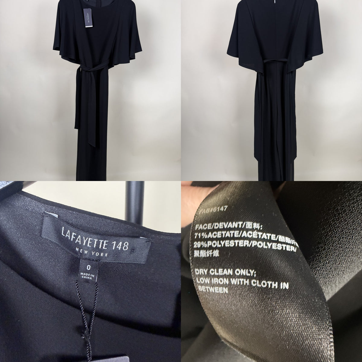 Lafayette 148 New York Black Belted Cape-Overlay Maxi Dress - photo 6