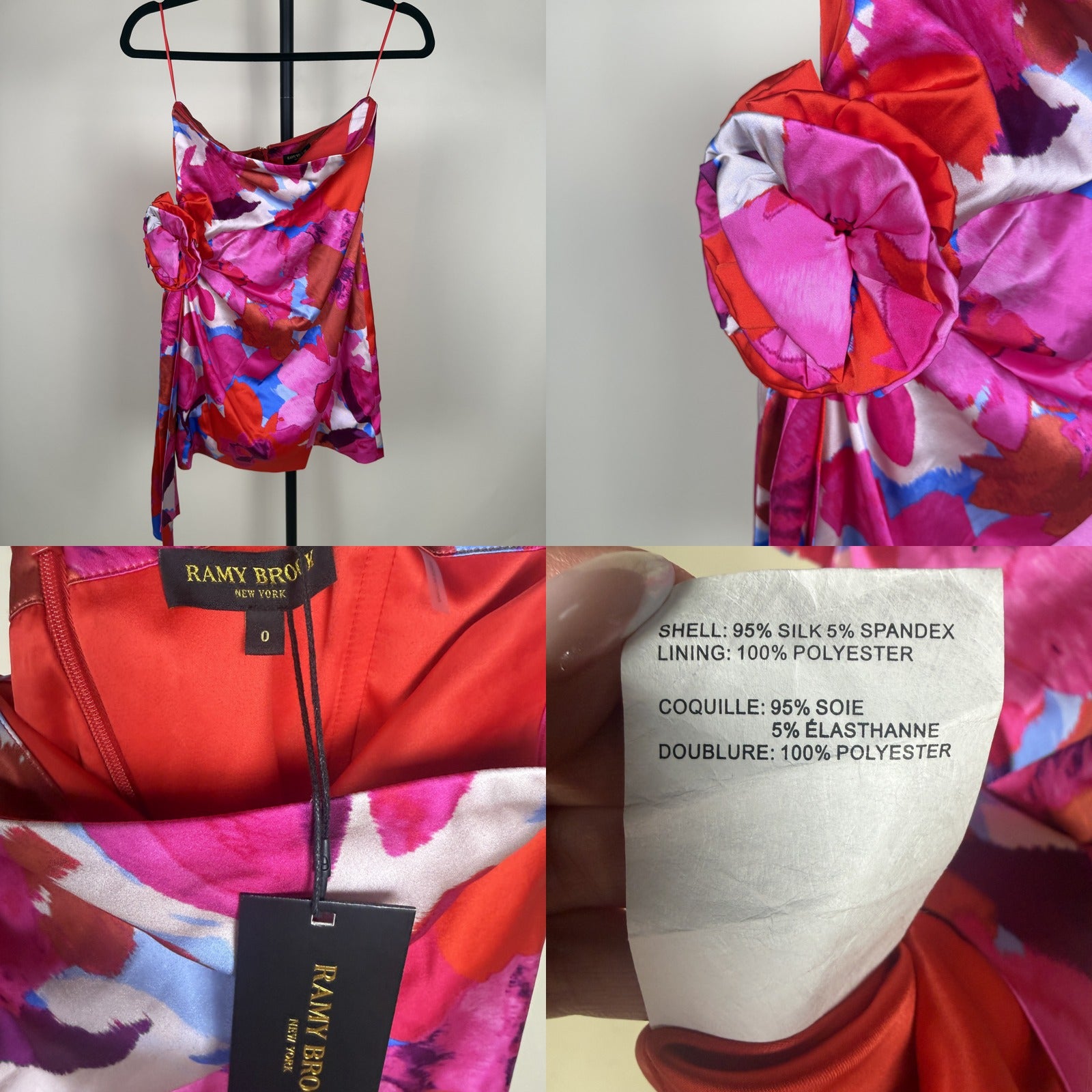 Ramy Brook New York Sleeveless Satin Camisole with Abstract Floral Rosette - Multi-Color - photo 4
