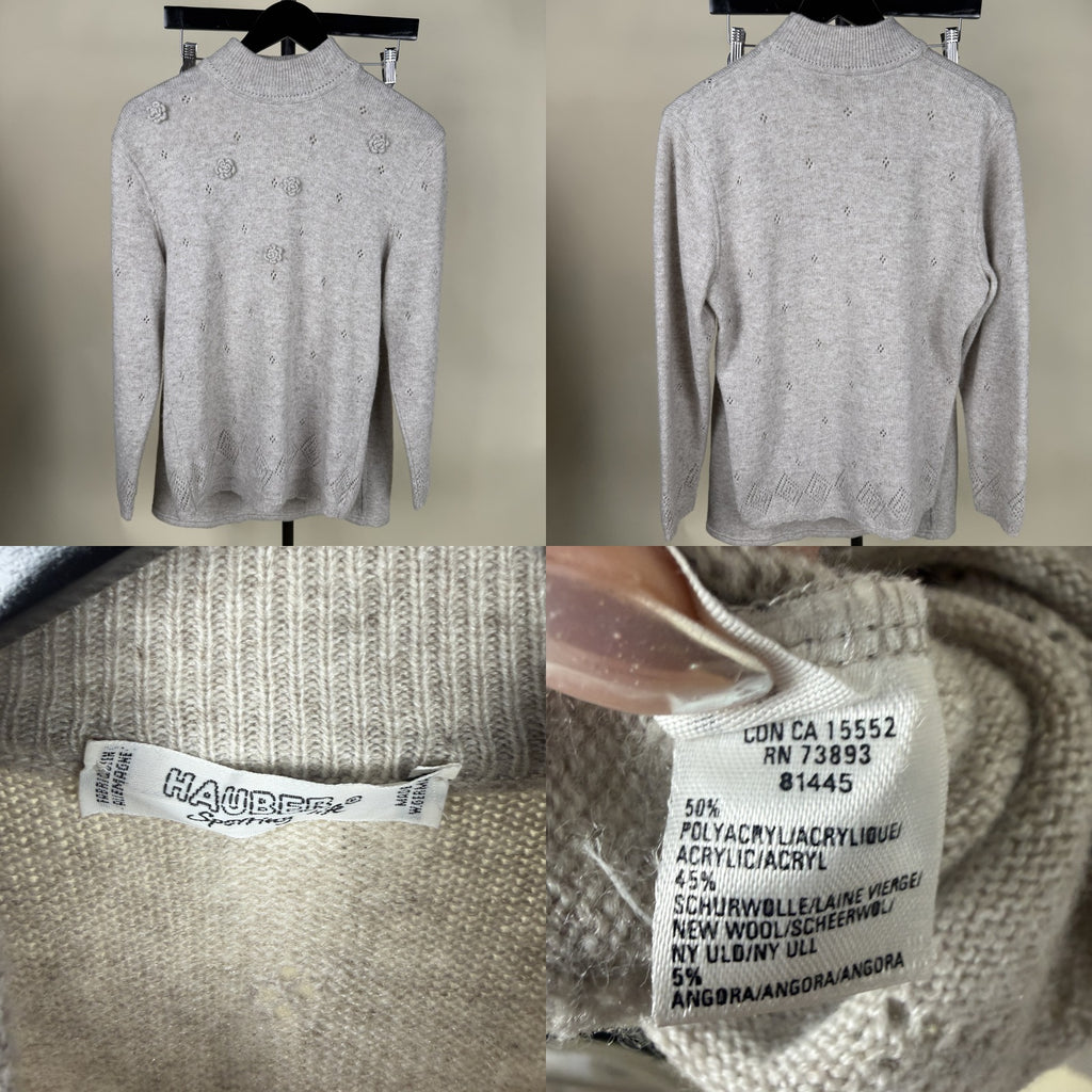 Hauber Sporting Light Heather Grey Mock-Neck Pullover Sweater with Knit Appliqués and Openwork Hem - photo 6