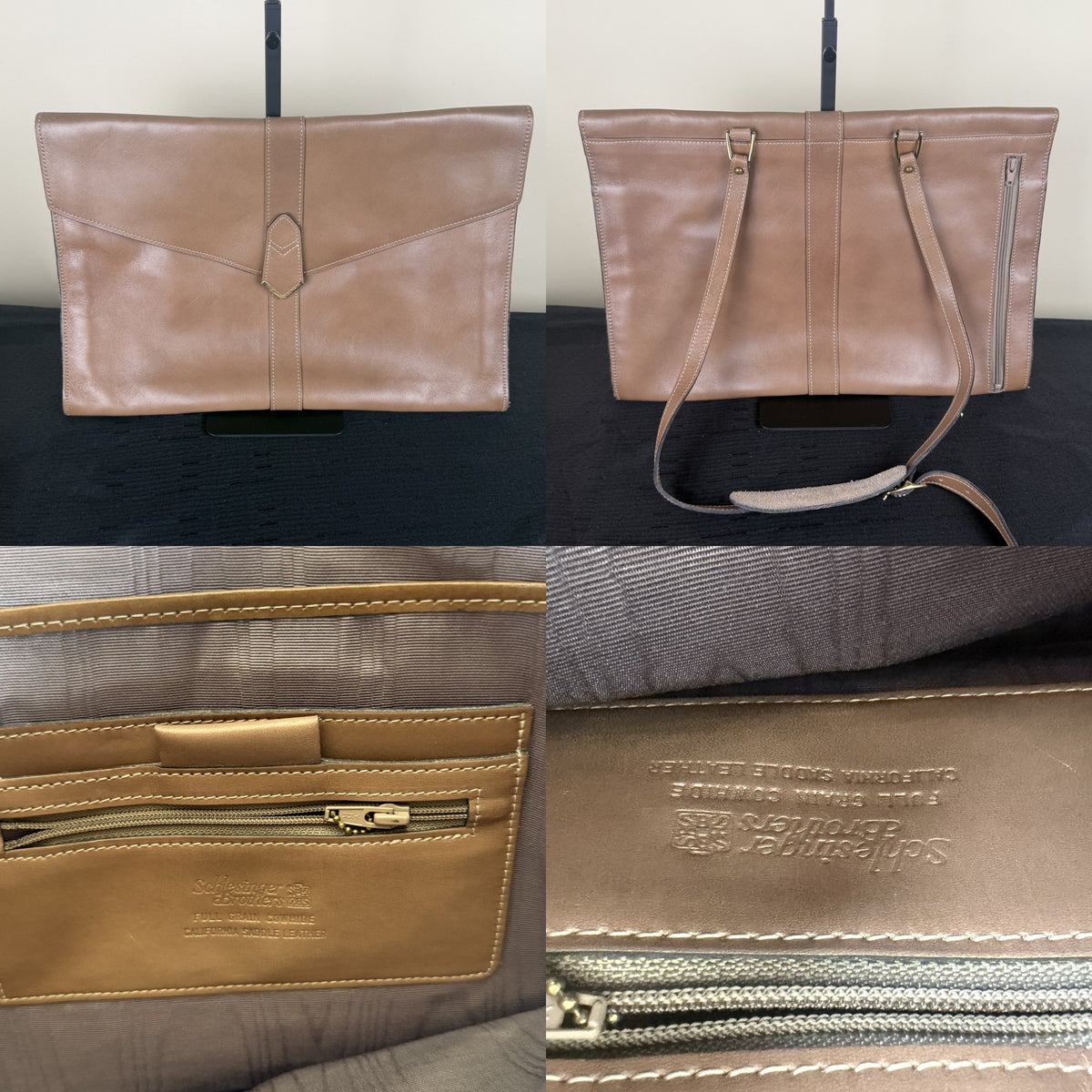 Schlesinger Brothers Tan Leather Envelope Clutch with Gold-Tone Hardware - photo 6