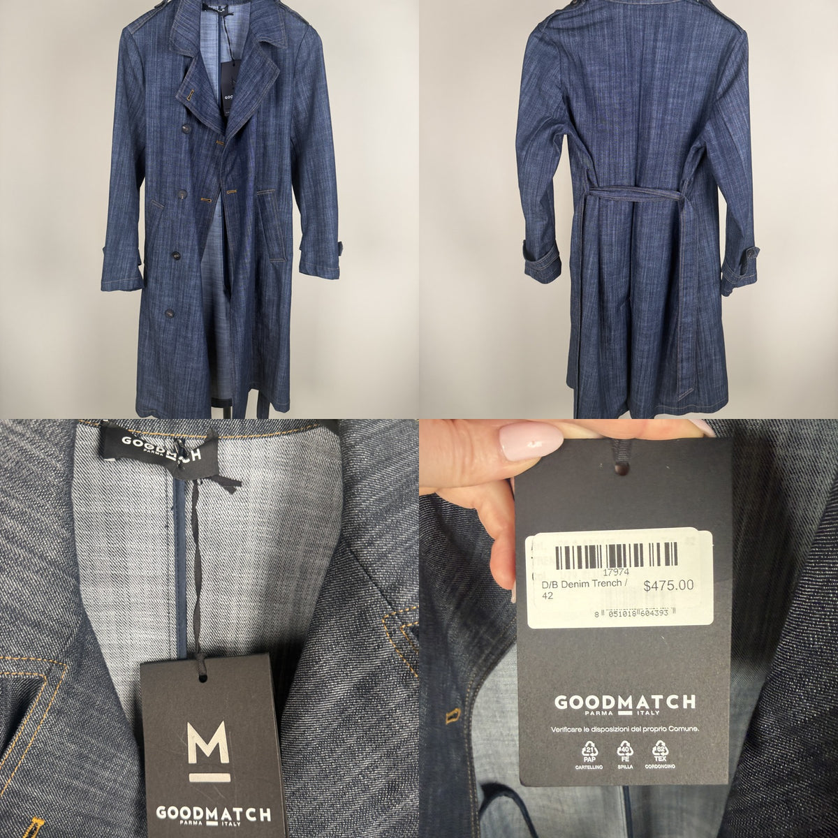 GOODMATCH Double-Breasted Denim Trench Coat - Medium-Dark Indigo Blue, NWT - photo 6