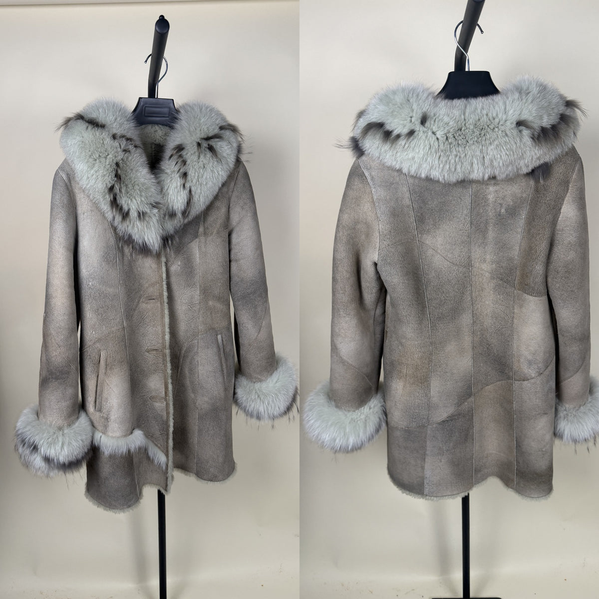 Mid-Century Shearling Coat with Suede Paneled Construction and Oversized Fur Trim - photo 5
