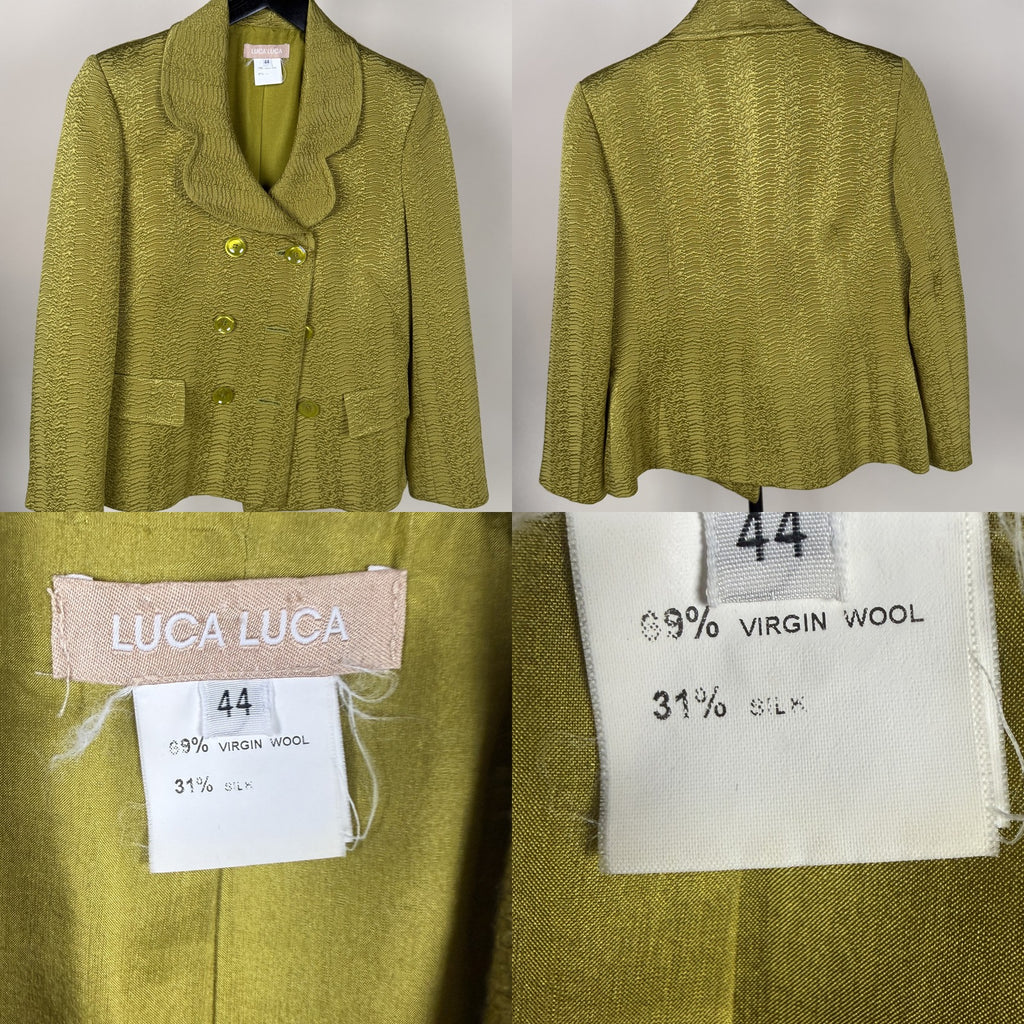 LUCA LUCA Double-Breasted Cropped Jacket in Chartreuse Green with Textured Jacquard Pattern - photo 6