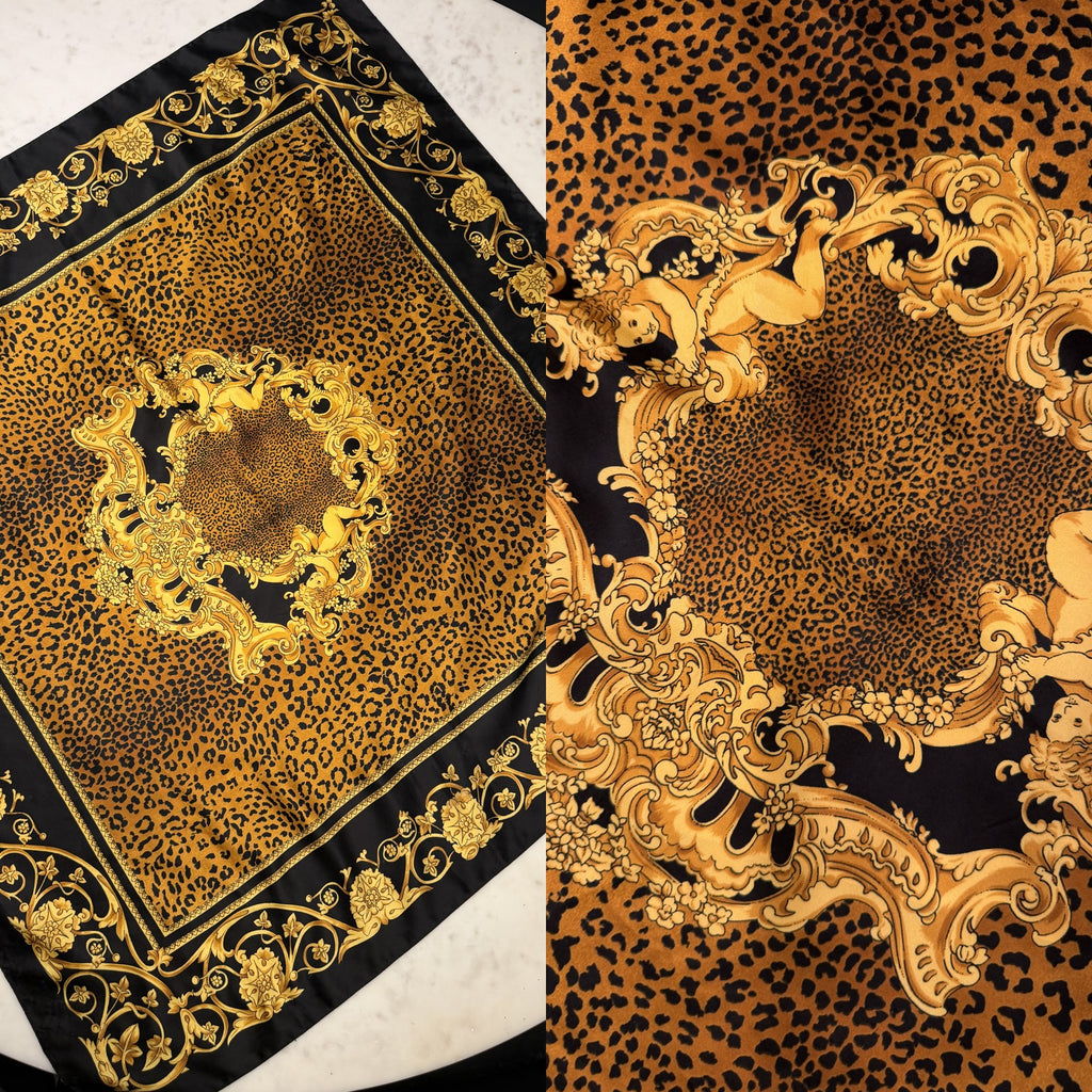Late 1980s–1990s Square Printed Scarf with Baroque Cherub and Leopard Print - photo 5