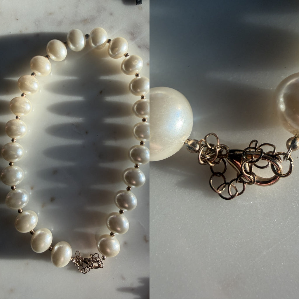 Vintage Cream Pearl Beaded Necklace with Gold-Tone Clasp - photo 5