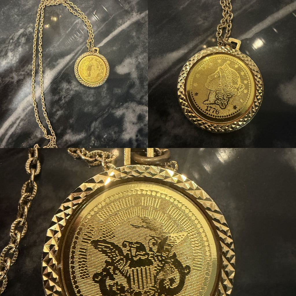 1970s-1980s Gold-Tone Coin Pendant Necklace with Eagle and Liberty Portrait - photo 6