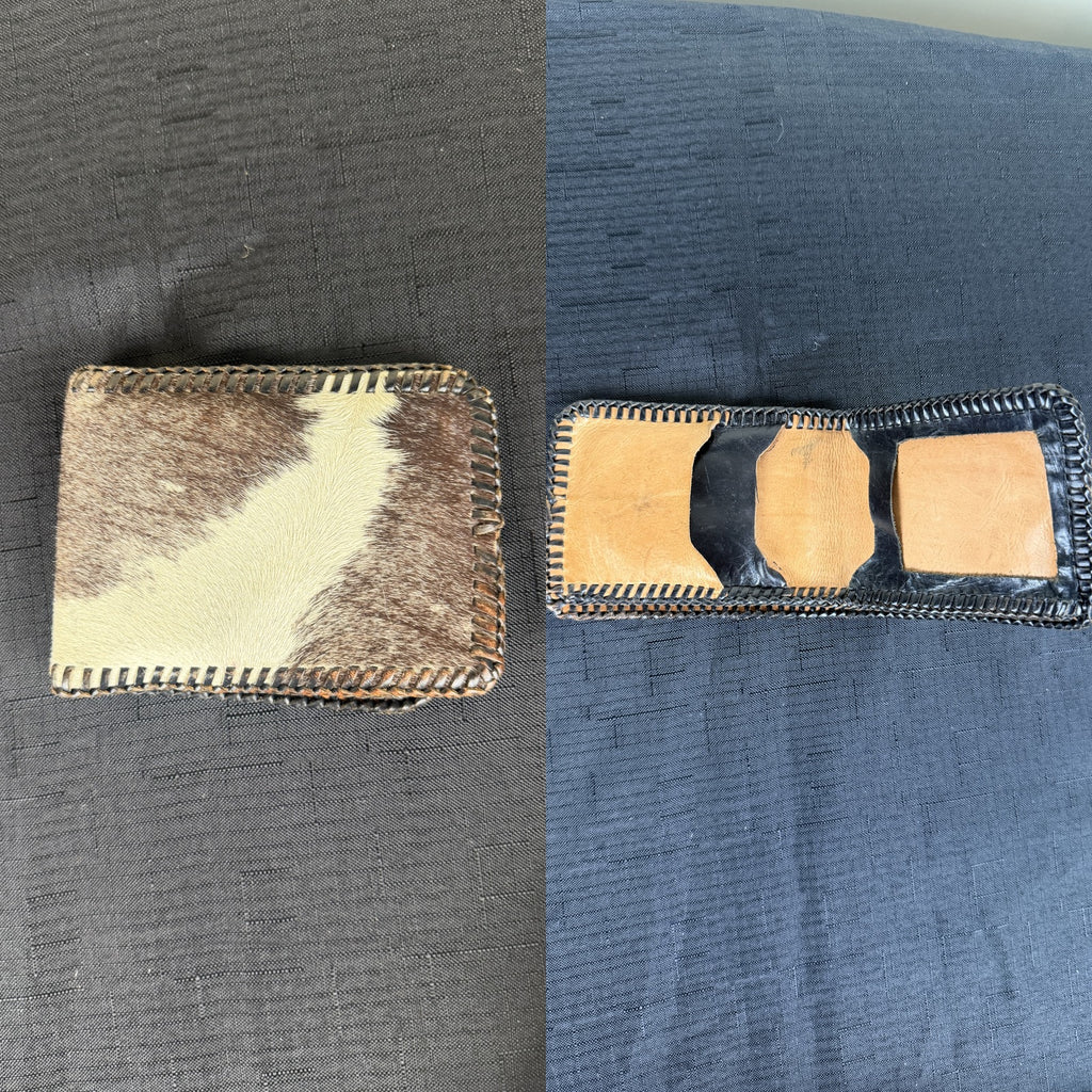Vintage Hair-on-Hide Bifold Wallet with Black Leather Frame and Tan Interior Panels - photo 5