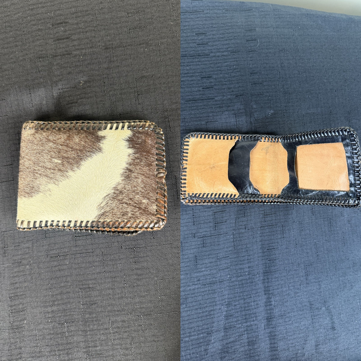Vintage Hair-on-Hide Bifold Wallet with Black Leather Frame and Tan Interior Panels - photo 5