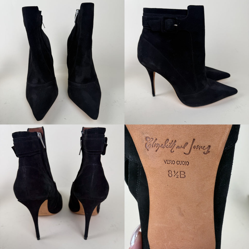 Elizabeth and James Black Suede Pointed-Toe Stiletto Ankle Bootie, 1980s - photo 6