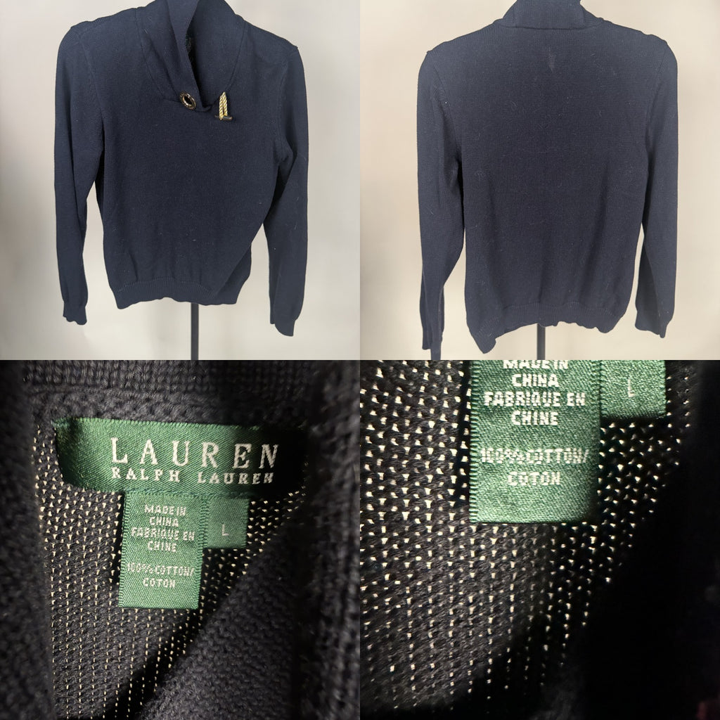 Ralph Lauren Navy Blue Shawl Collar Pullover Knit Sweater - photo 6