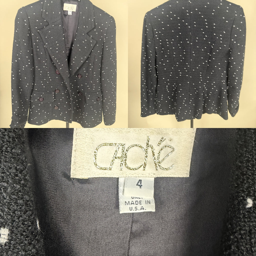 Cache 1980s Double-Breasted Blazer in Textured Boucle with White Dot Pattern - photo 6