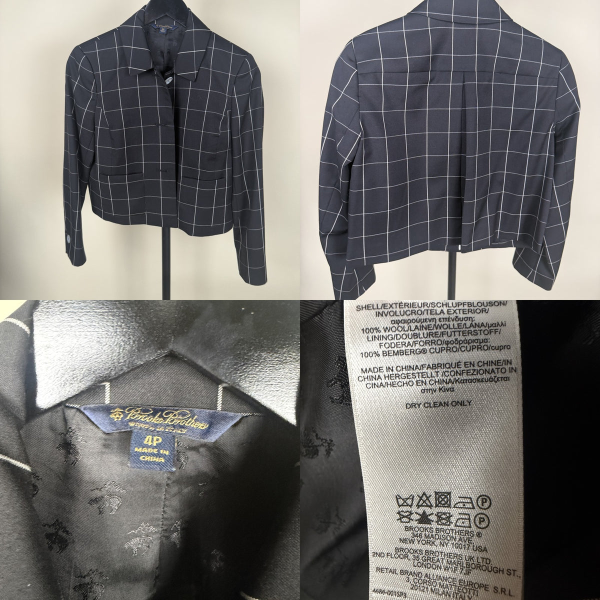 Brooks Brothers Navy Windowpane Check Cropped Blazer - photo 6