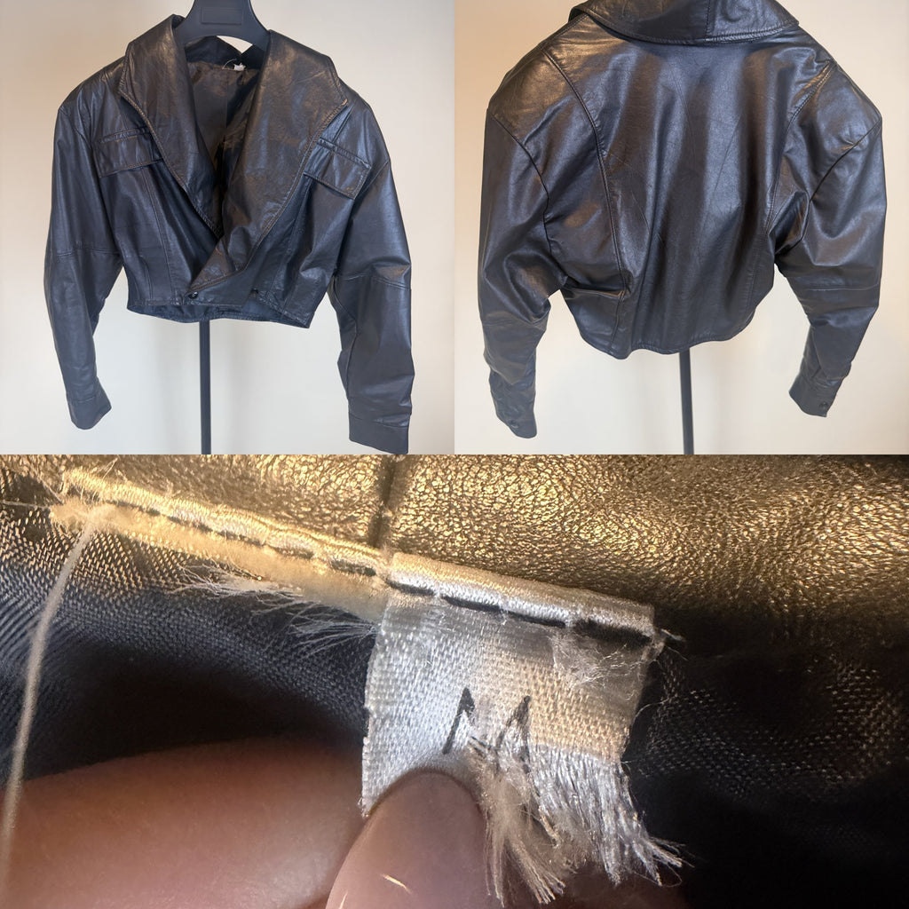 Cropped Black Leather Jacket with Gold Lining - photo 6