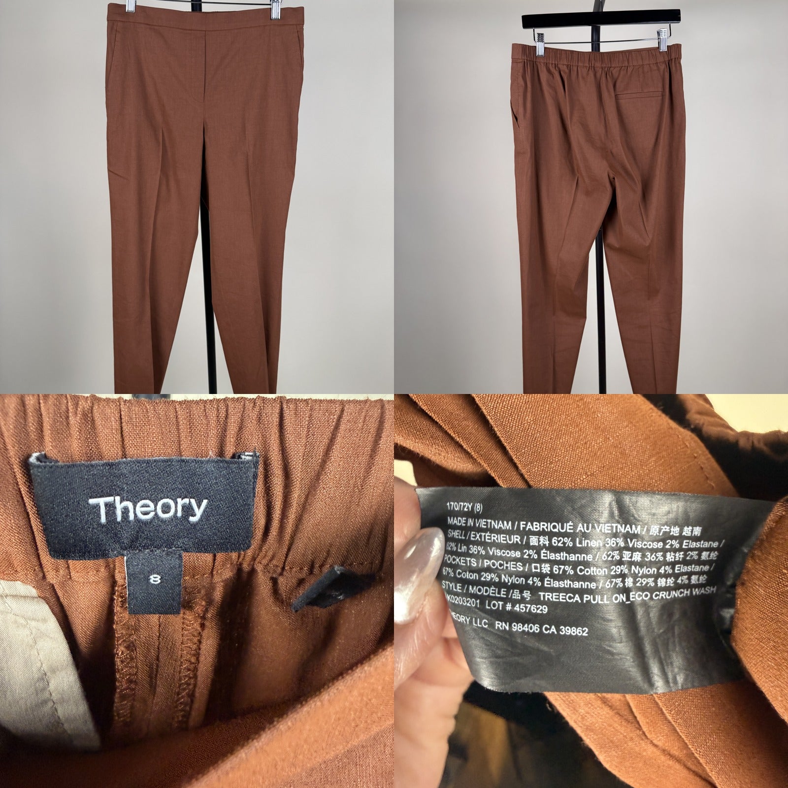 Theory Treeca Pull-On Eco Crunch Wash Trousers in Rust-Brown - photo 6