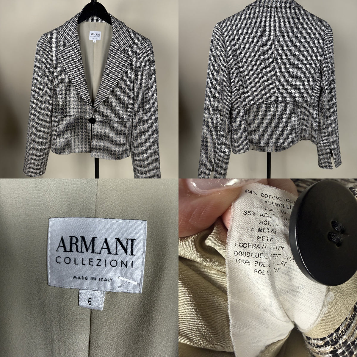 Armani Collezioni Cropped Tweed Blazer with Houndstooth Check - photo 6