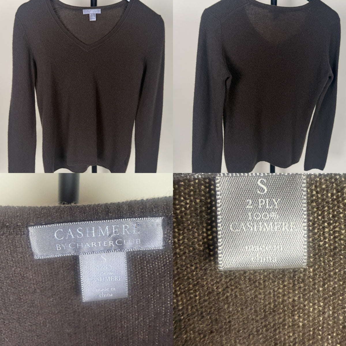 Charter Club Dark Brown V-Neck Cashmere Pullover Sweater Size S - photo 6