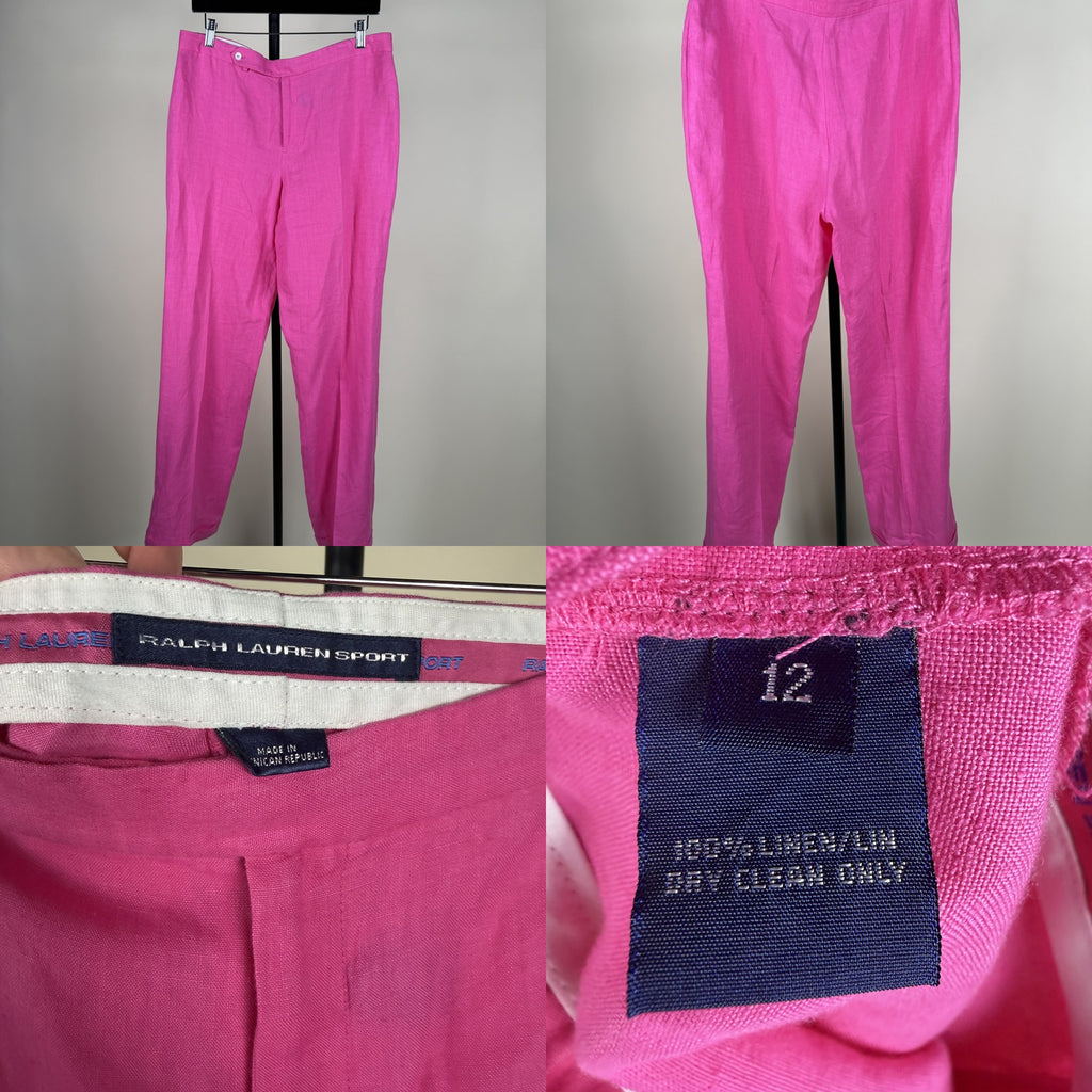 Ralph Lauren Sport Hot Pink Fuchsia Linen Straight-Leg Trousers - photo 6