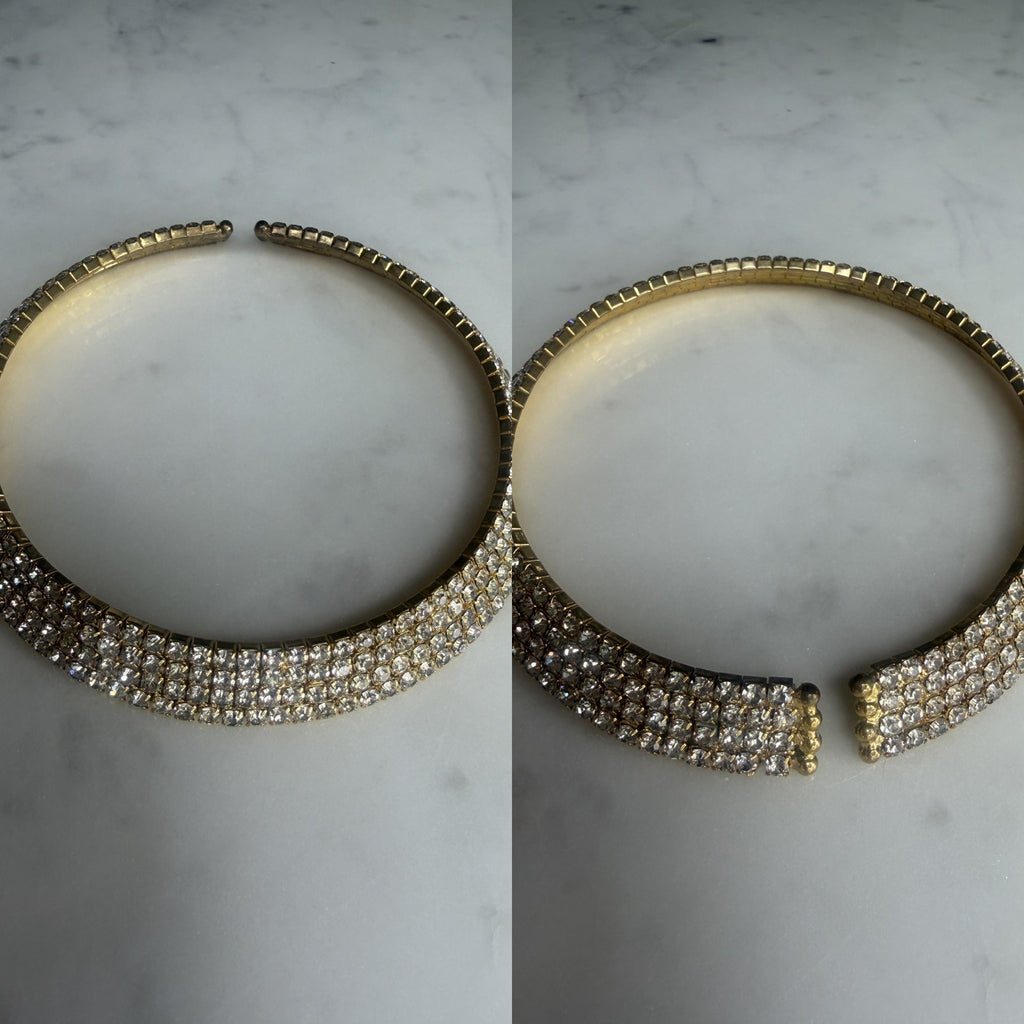1980s Gold-Tone Rhinestone Choker Collar Necklace - photo 5