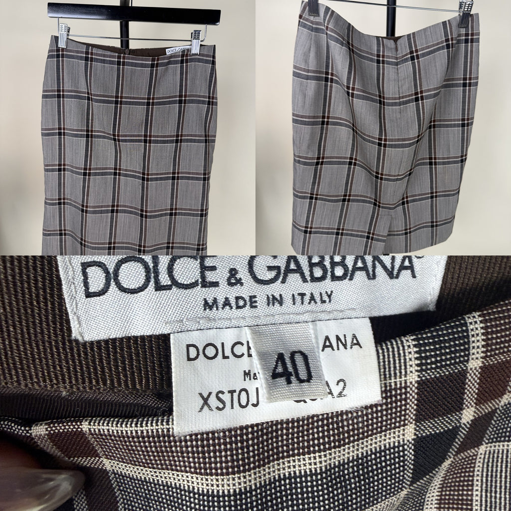 Dolce & Gabbana Grey Plaid Pencil Skirt - Wool-Like Fabric - photo 6