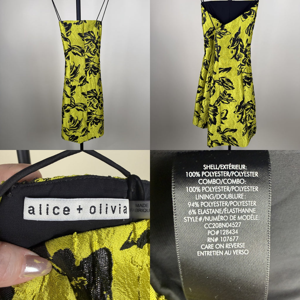 Alice + Olivia Chartreuse & Black Floral Jacquard Mini Slip Dress - photo 6