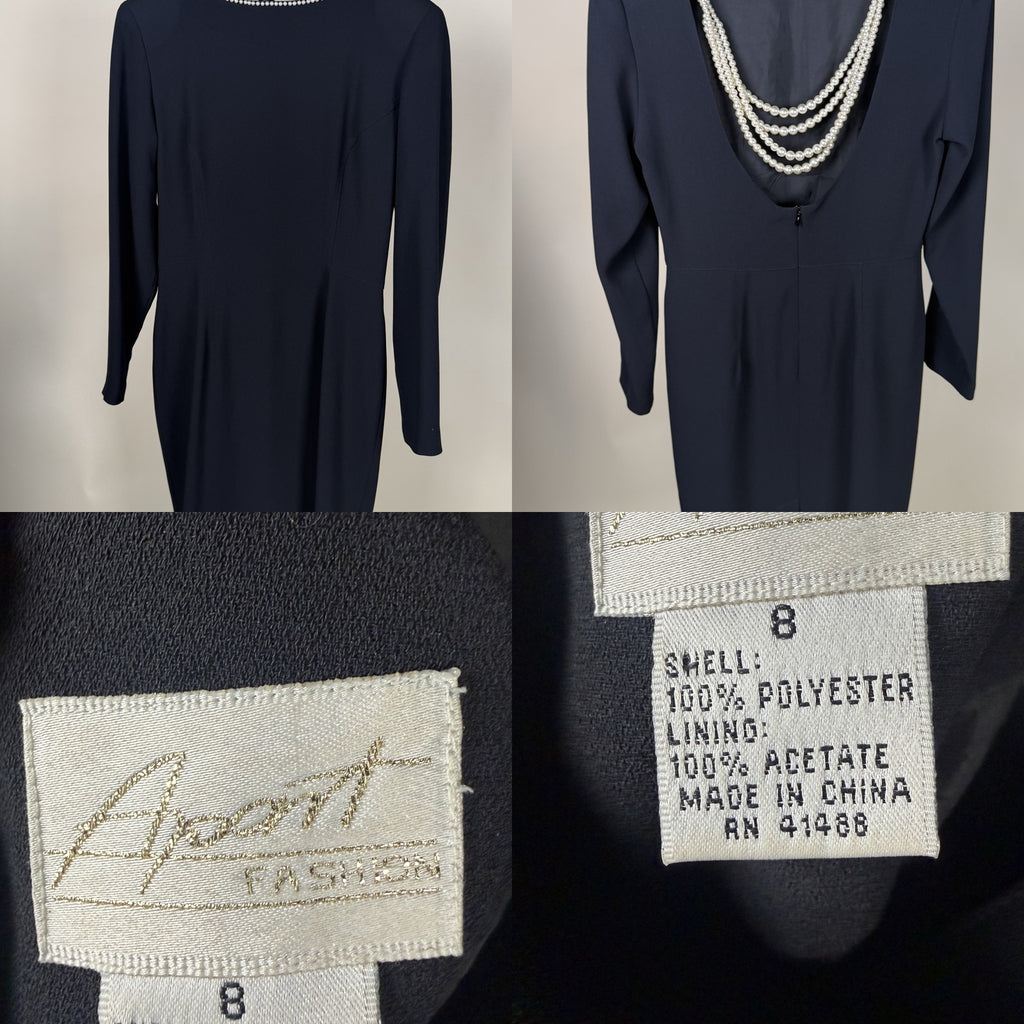 Black Long-Sleeve Mini Dress with Faux Pearl Neckline - photo 6