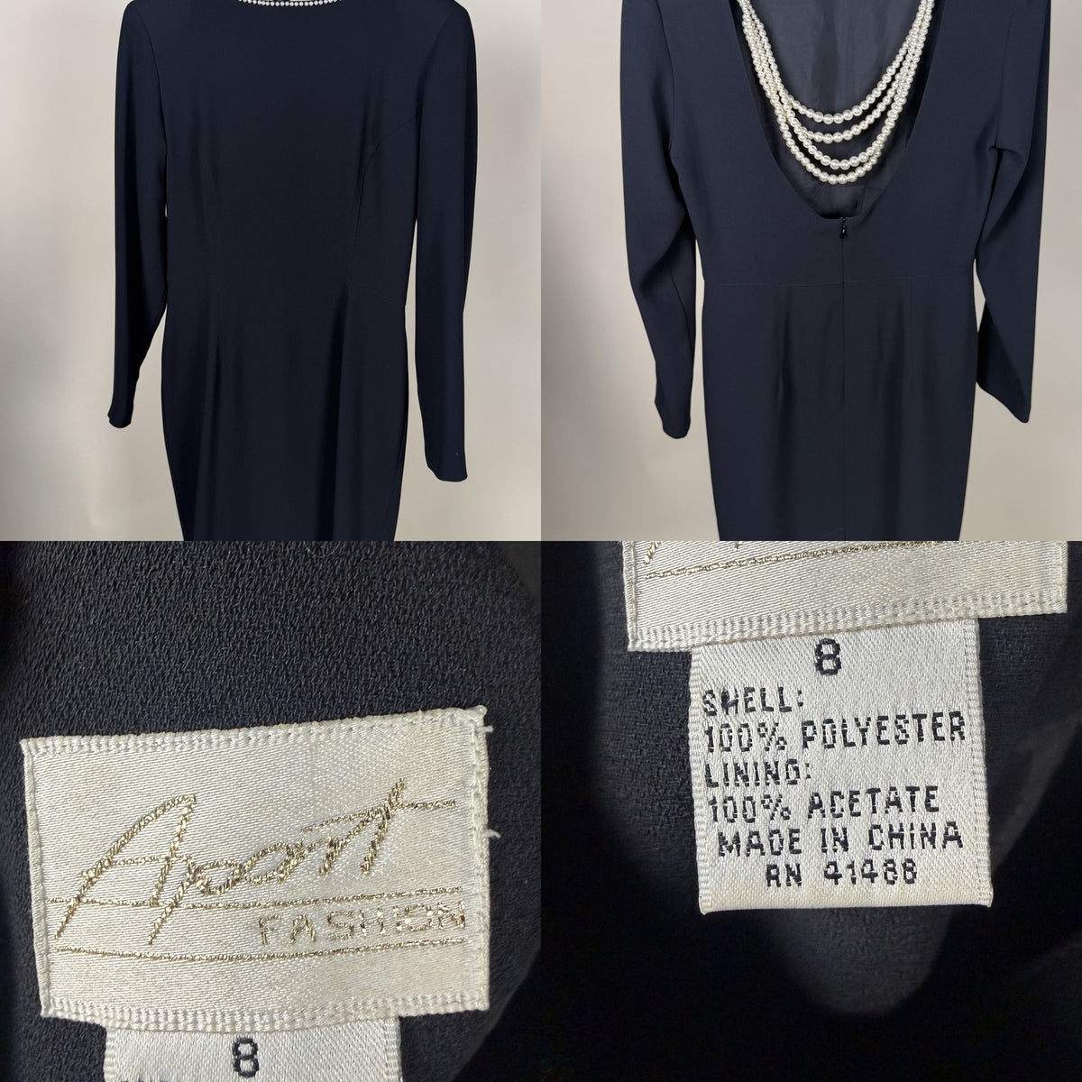 Black Long-Sleeve Mini Dress with Faux Pearl Neckline - photo 6