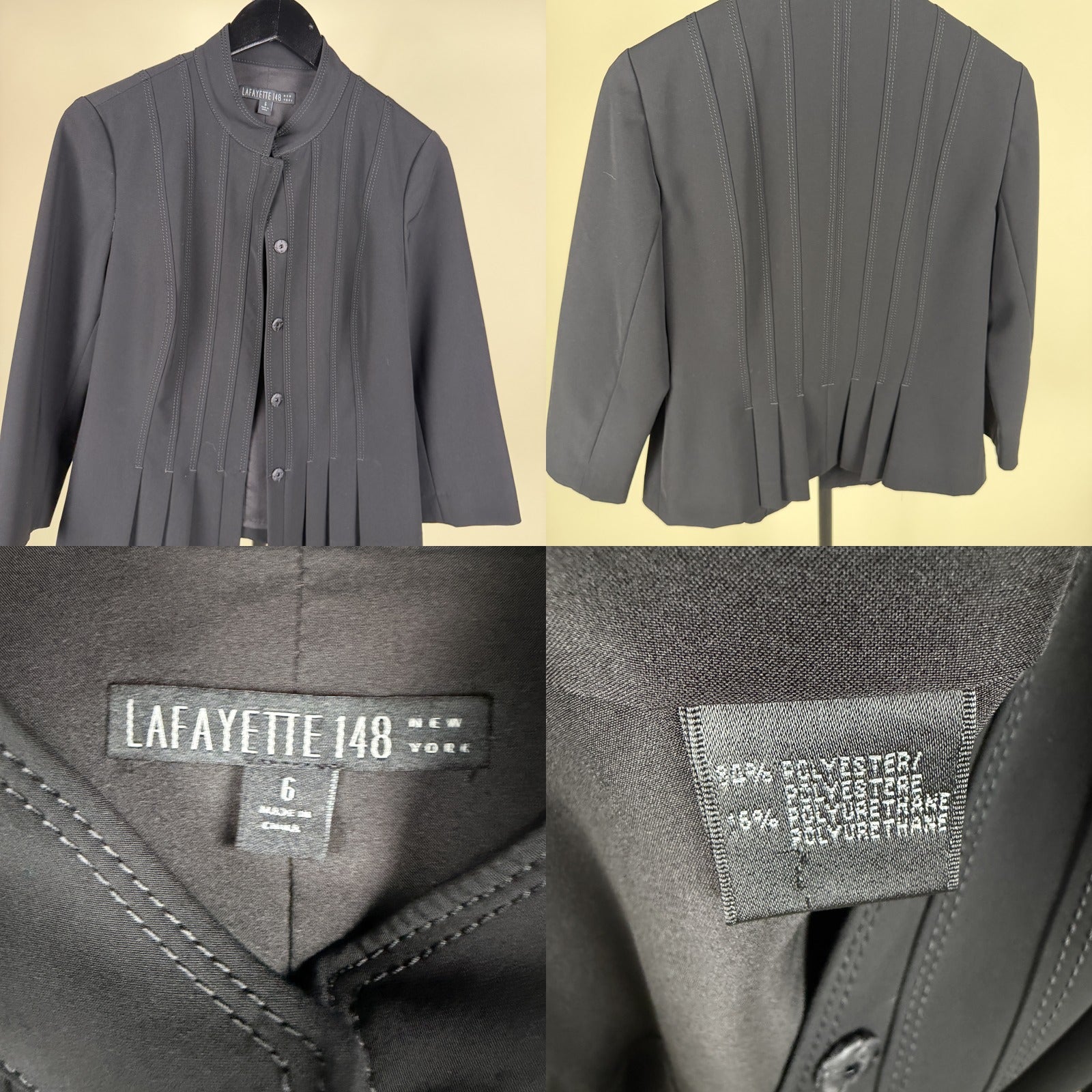 Lafayette 148 New York Charcoal Gray Cropped Structured Jacket with Topstitching and Pleated Hem - photo 6