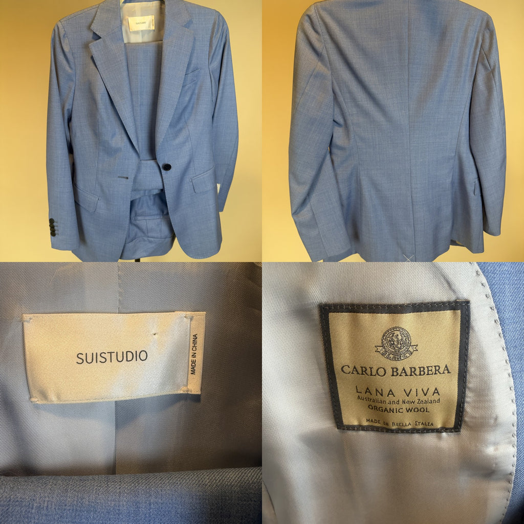 SUISTUDIO Women's Two-Piece Suit in Light Blue Organic Wool - photo 6