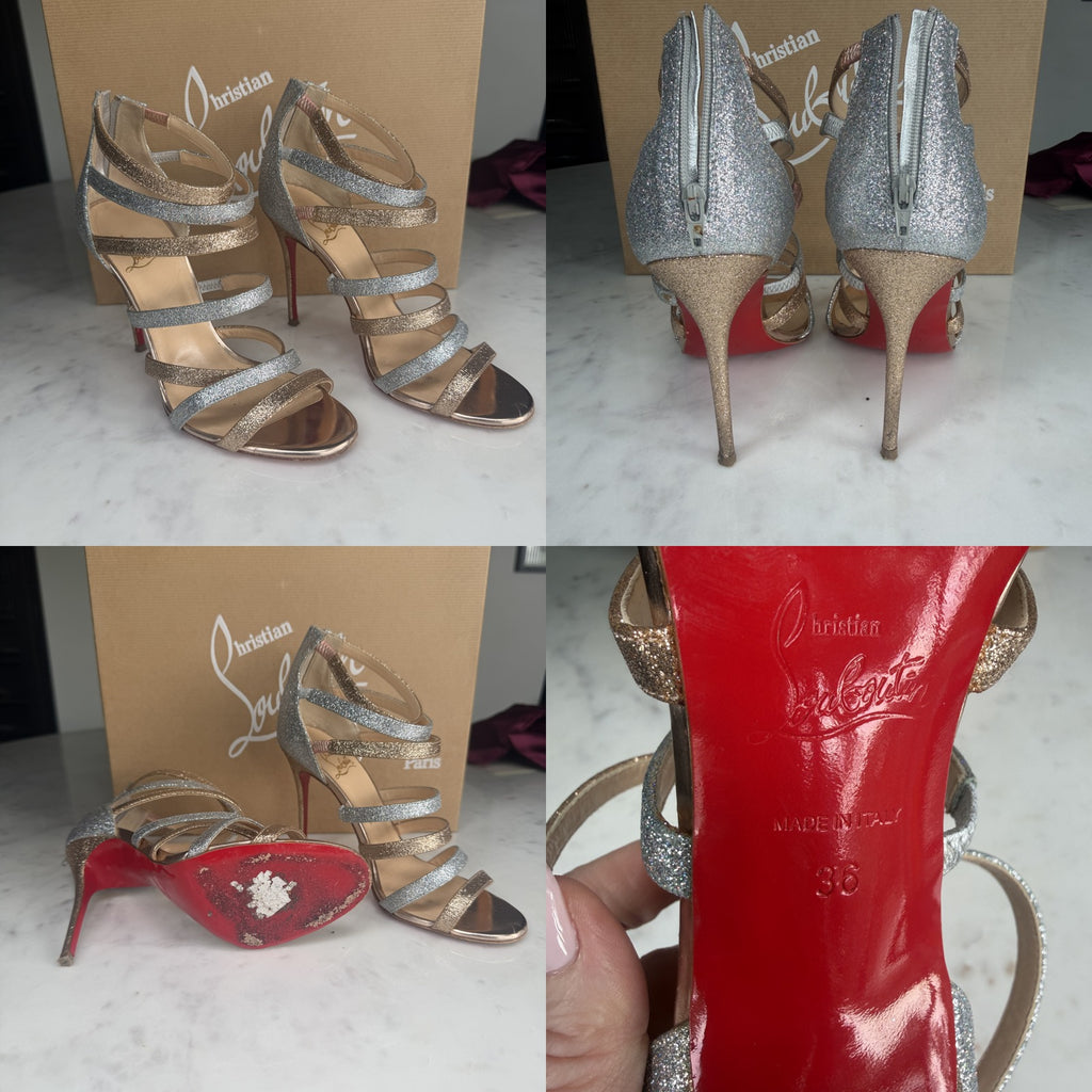 Christian Louboutin Silver & Gold Glitter Strappy Stiletto Sandals - photo 6