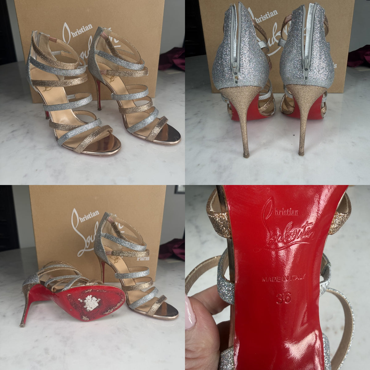 Christian Louboutin Silver & Gold Glitter Strappy Stiletto Sandals - photo 6