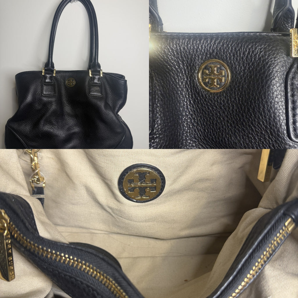 Tory Burch Black Pebbled Leather Structured Tote with Gold Hardware - photo 6