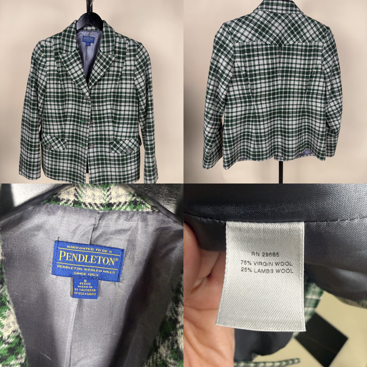 Pendleton Wool Plaid Blazer, Size 8 Petite, 1980s-1990s - photo 6