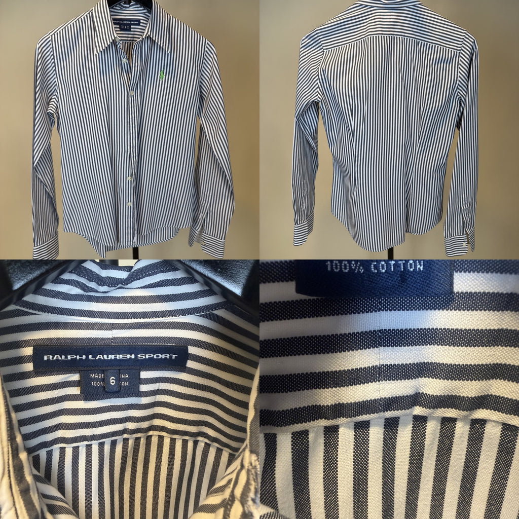 Ralph Lauren Sport Navy and White Vertical Stripe Long-Sleeve Button-Front Shirt - photo 6