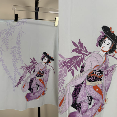 1970s Lightweight Printed Blouse with Japanese Bijin-Ga Style Dancing Figure Print - photo 1