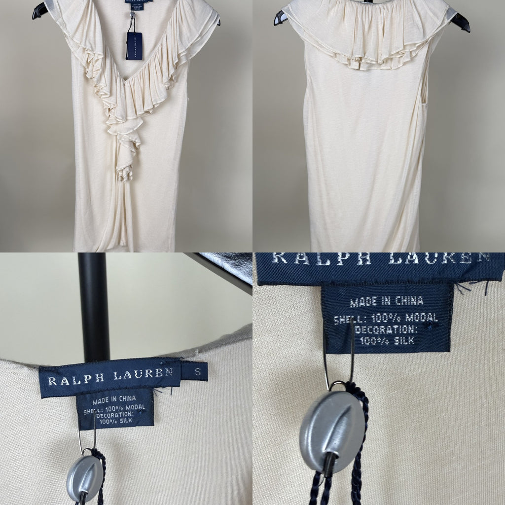 Ralph Lauren Cream Silk Ruffle-Trimmed Jersey Top - photo 6