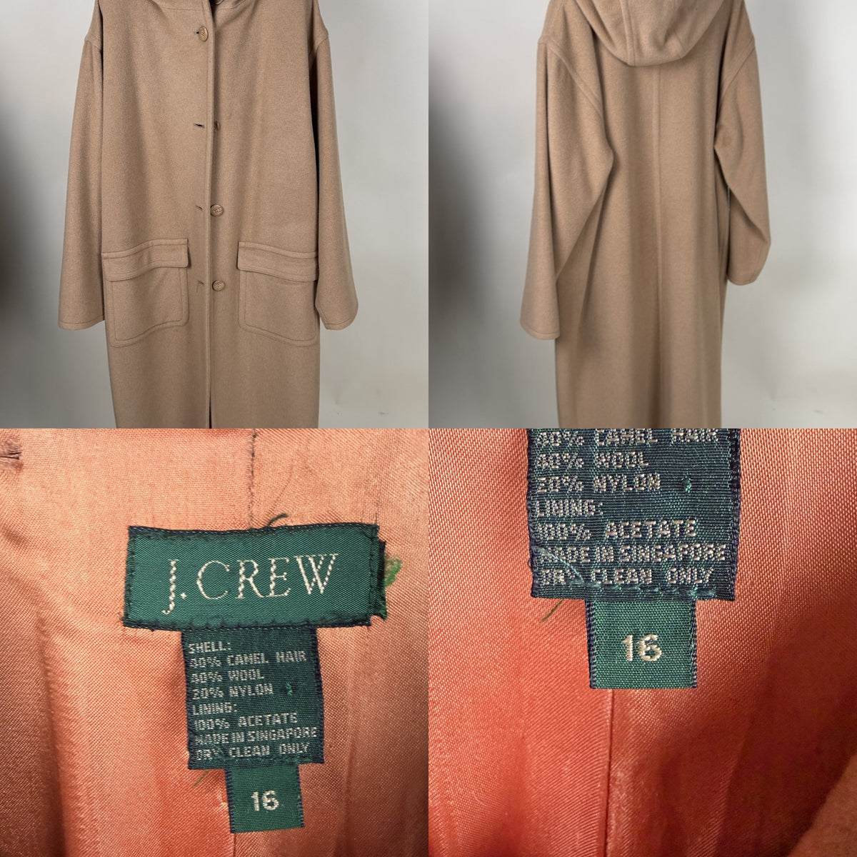 J. CREW Hooded Wool-Blend Overcoat in Camel/Tan with Salmon Acetate Lining - photo 6