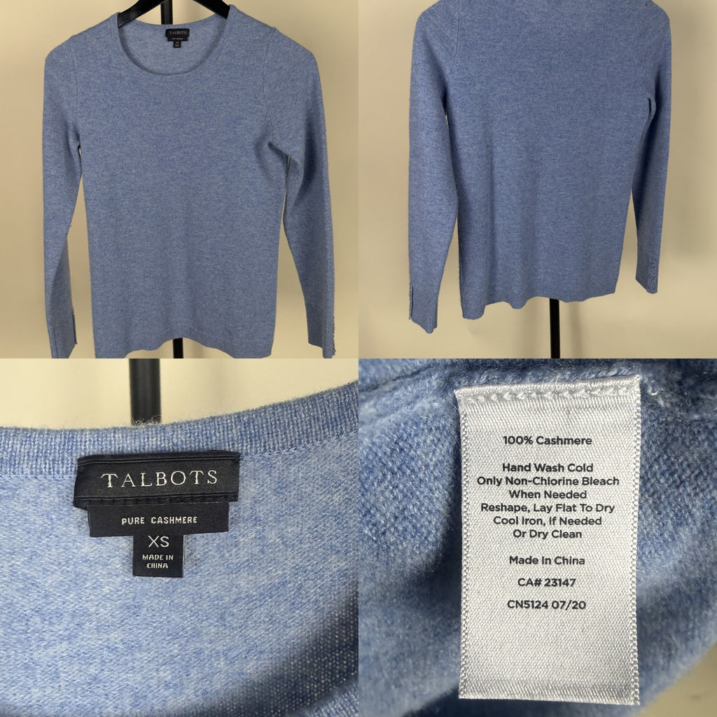 Talbots Crewneck Cashmere Pullover Sweater in Heathered Medium Blue - photo 6