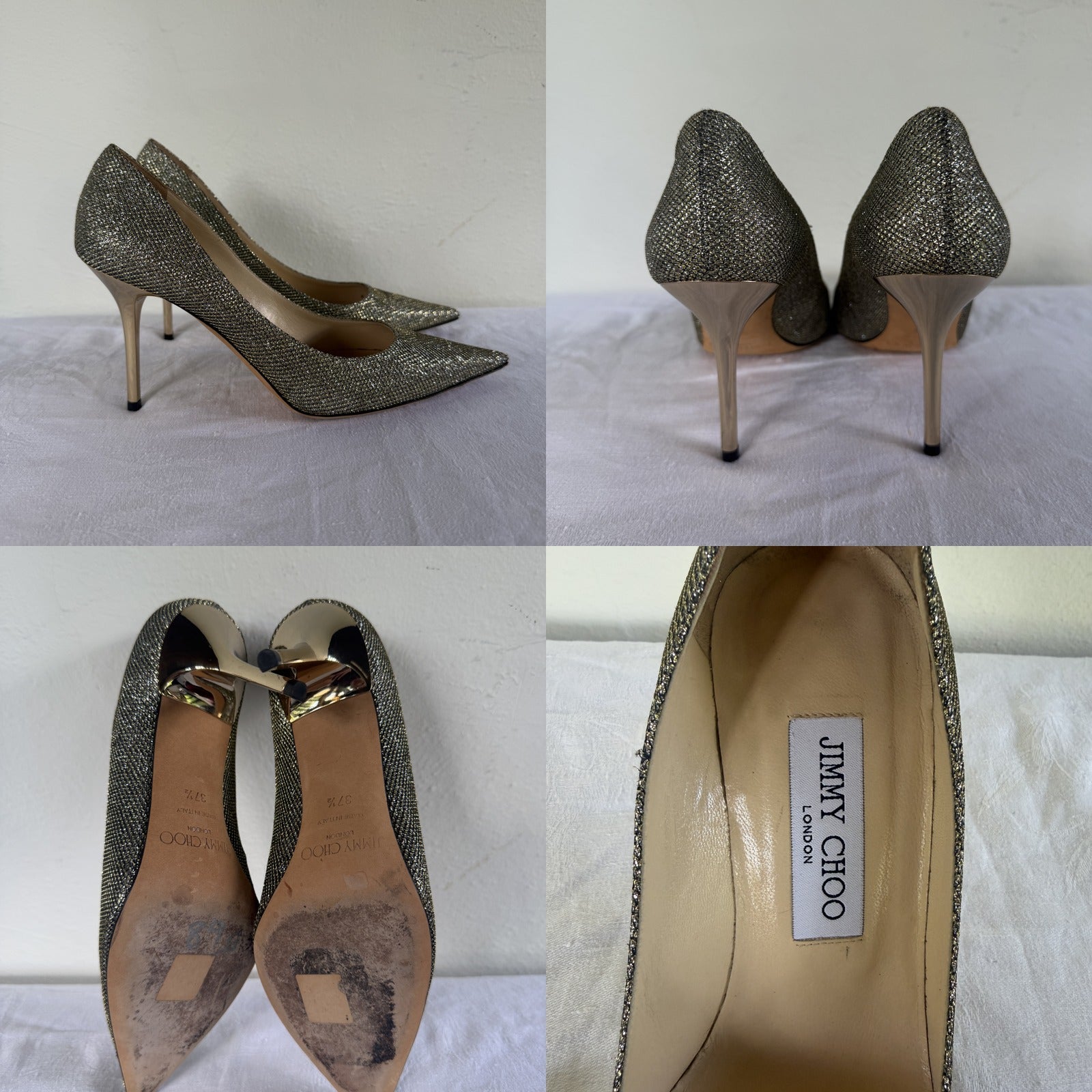 Jimmy Choo Dark Gold Glitter Pointed Toe Stiletto Pumps – Size 37.5 - photo 6